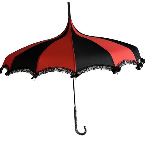 Gothic Lace and Bows Pagoda Umbrella - Red and Black