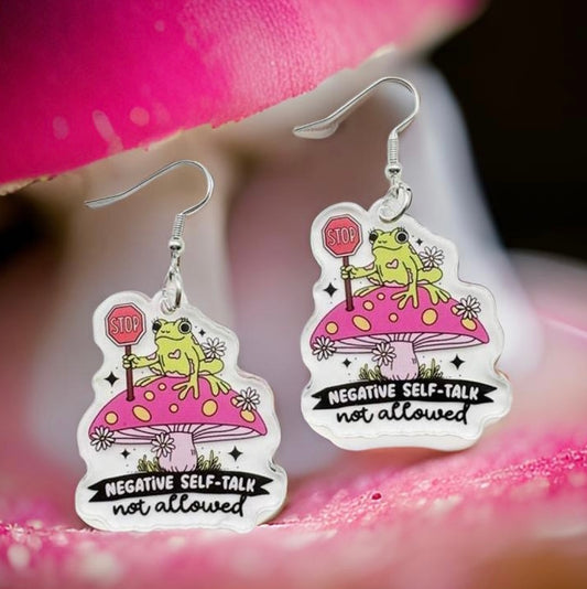 Earrings - Stop Negative Self Talk Not Allowed, Mushroom Frog