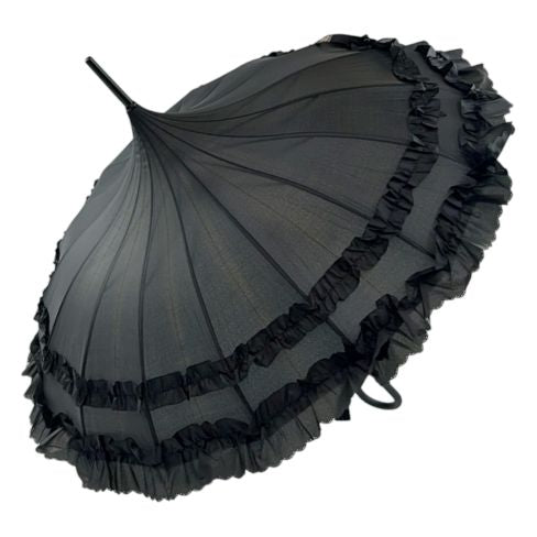 Frilly Pagoda Umbrella - Black