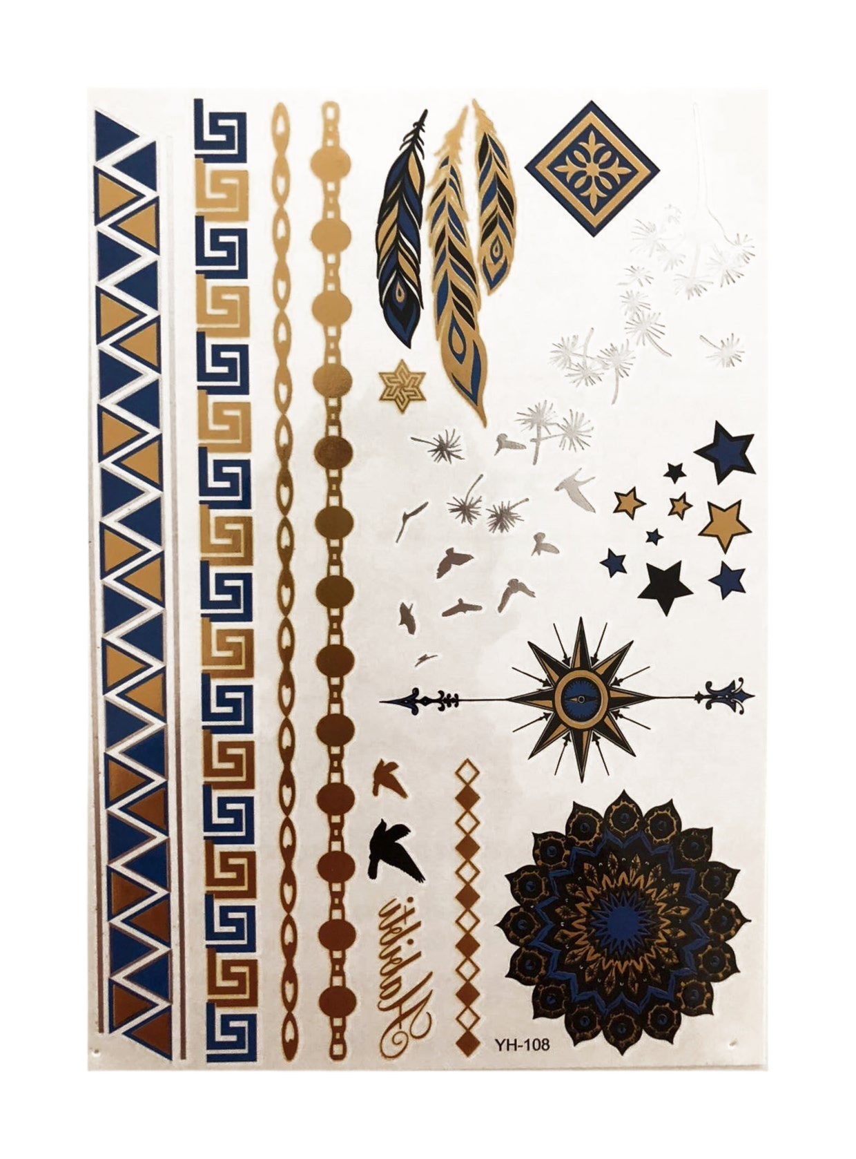 Temporary Flash Tattoos - Gazing (Metallic Gold, Silver & Navy)