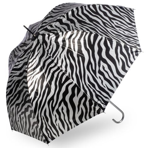 Metallic Zebra Print Umbrella - Silver