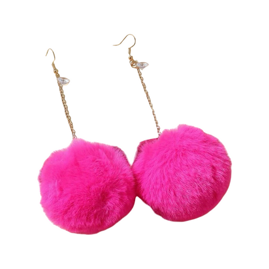 Earrings - Big Pompom drops, Hot Pink