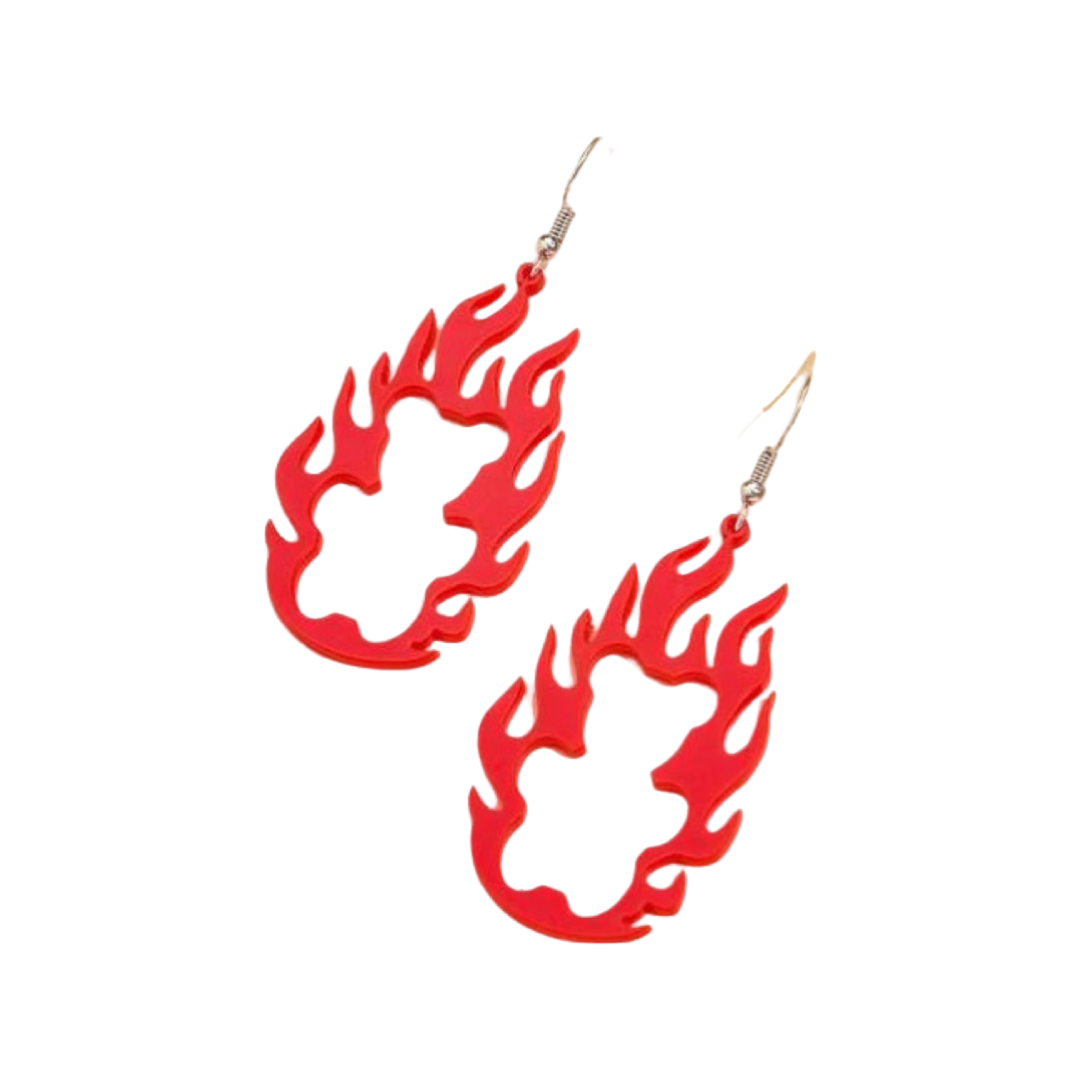 Earrings - Oversized red flame bear drops