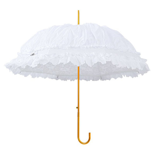 Luxury Automatic Dome shaped Umbrella - Ruffles and Lace, White