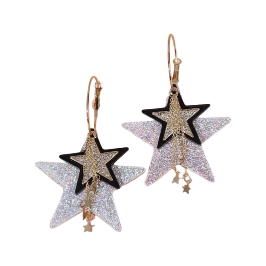 Earrings - Multi glitter star drops