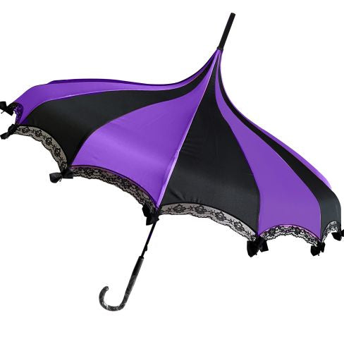 Gothic Lace and Bows Pagoda Umbrella - Purple and Black