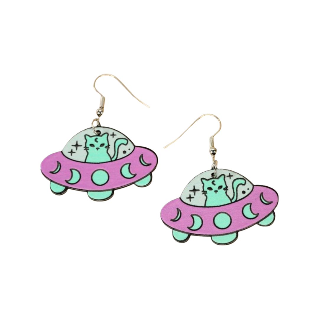 Earrings - Cat UFO drops