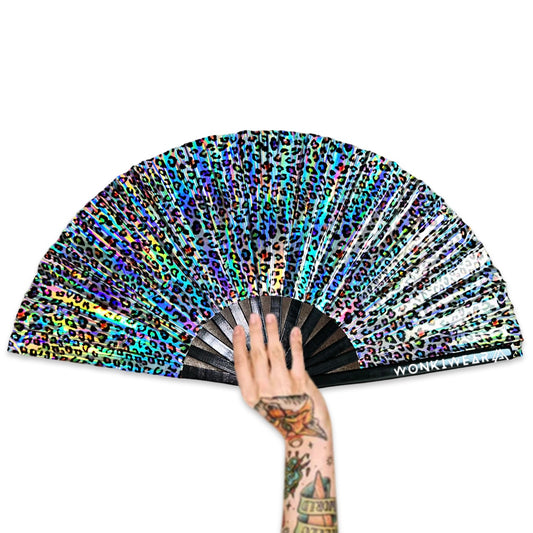 XL Folding Fan - Iridescent Multicoloured Leopard Print