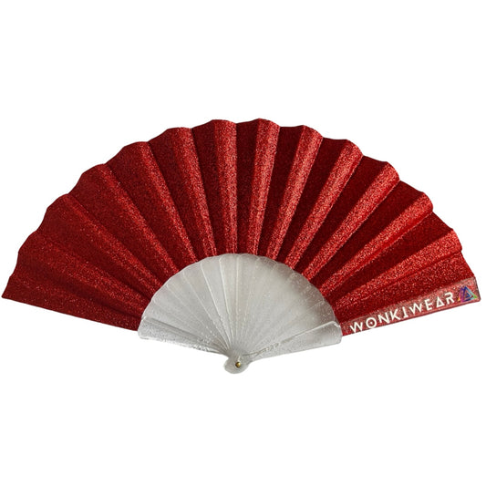 Small Folding Fan - Red Glitter