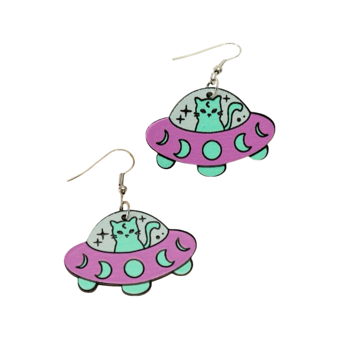 Earrings - Cat UFO drops