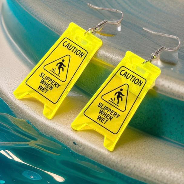 Earrings -Caution Slippery When Wet Sign