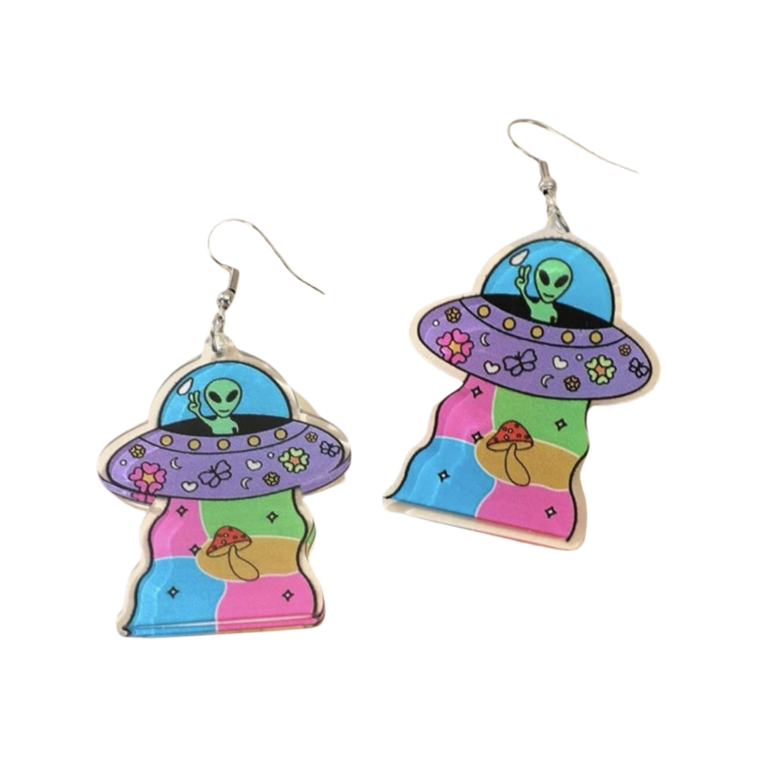 Earrings - Alien & Mushroom UFO drops