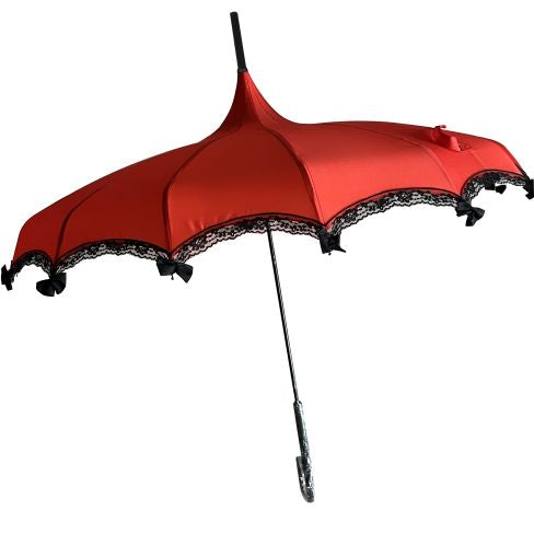 Gothic Lace and Bows Pagoda Umbrella - Red