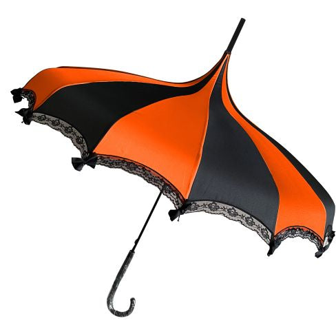 Gothic Lace and Bows Pagoda Umbrella - Orange and Black