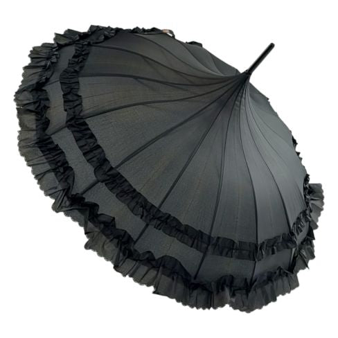 Frilly Pagoda Umbrella - Black