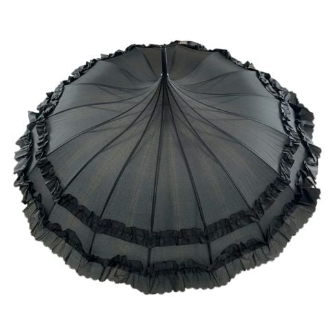 Frilly Pagoda Umbrella - Black