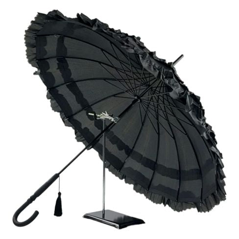 Frilly Pagoda Umbrella - Black