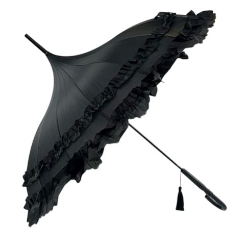 Frilly Pagoda Umbrella - Black