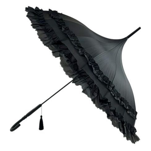 Frilly Pagoda Umbrella - Black