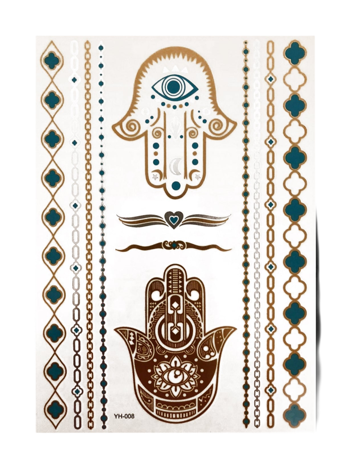 Temporary Flash Tattoos - Third Eye (Metallic Gold, Silver & Teal)